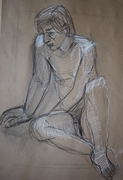 Seated male, graphite and white pencil on toned paper