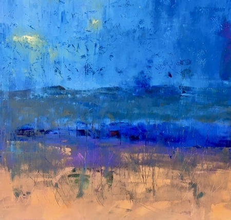 Blue Abstract, cold wax, oil on panel