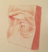 Eye cast study, sepia pencil on paper