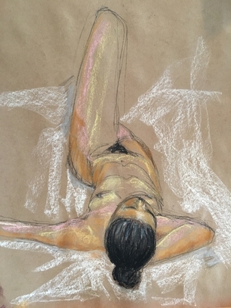 Reclining nude, pastel on toned paper