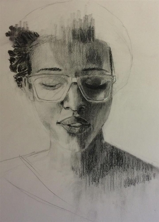 Woman with glasses, charcoal on paper