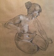Seated Nude, graphite and white pencil on toned paper
